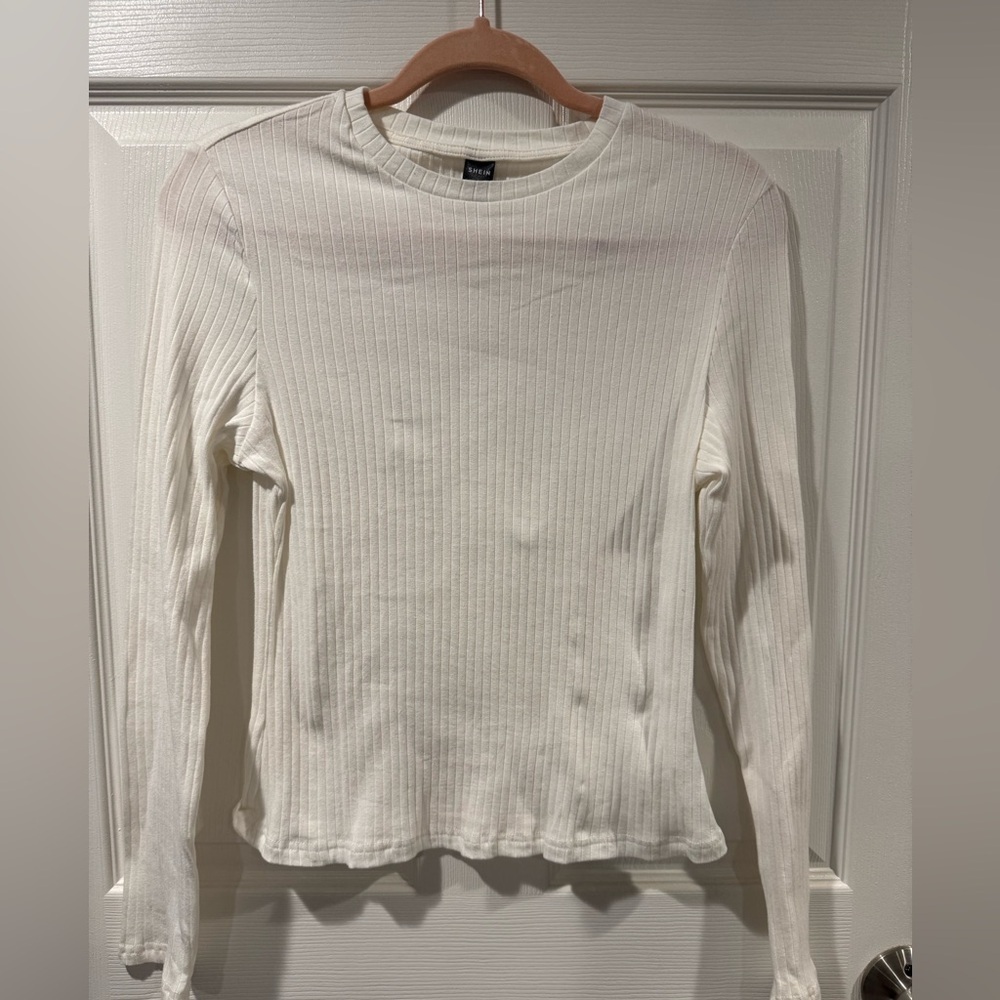 SHEIN Cream Ribbed Long Sleeve Top